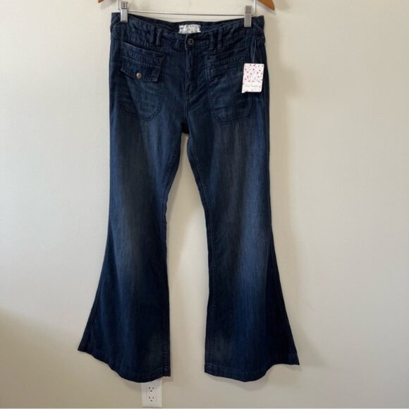 Free People Retro Boho Wide Flare Jeans Pants 27 - Picture 1 of 9